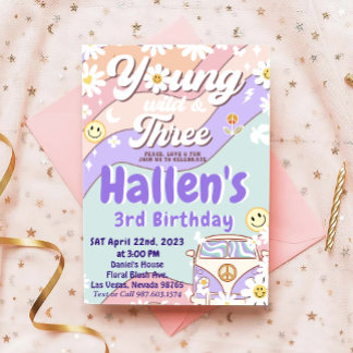 Young Wild & Three Groovy Rainbow 3. Geburtstag Einladung
