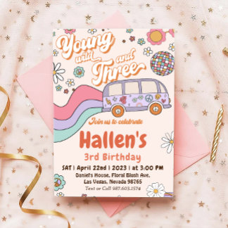 Young Wild & Three Groovy Rainbow 3. Geburtstag Einladung