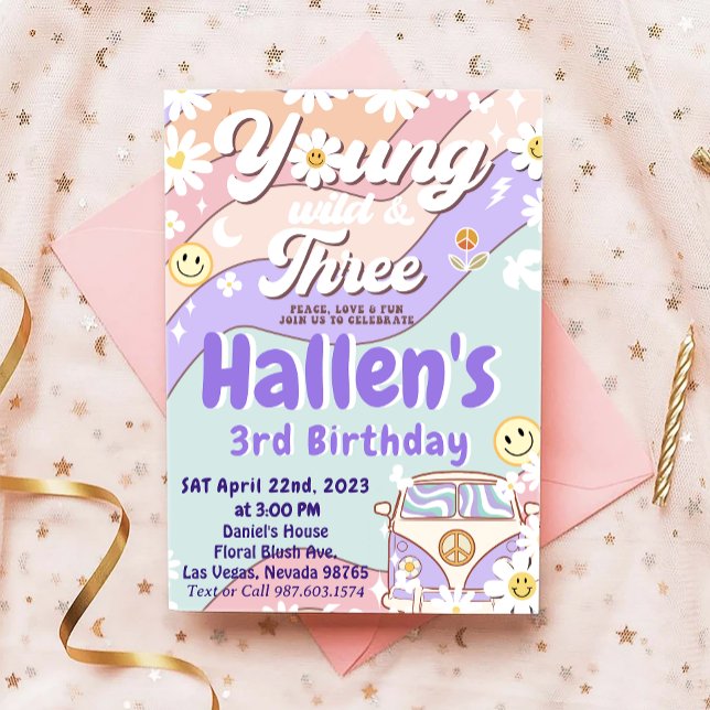 Young Wild & Three Groovy Rainbow 3. Geburtstag Einladung (Von Creator hochgeladen)