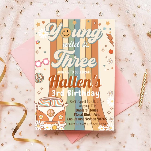 Young Wild & Three Groovy Rainbow 3. Geburtstag Einladung (Von Creator hochgeladen)