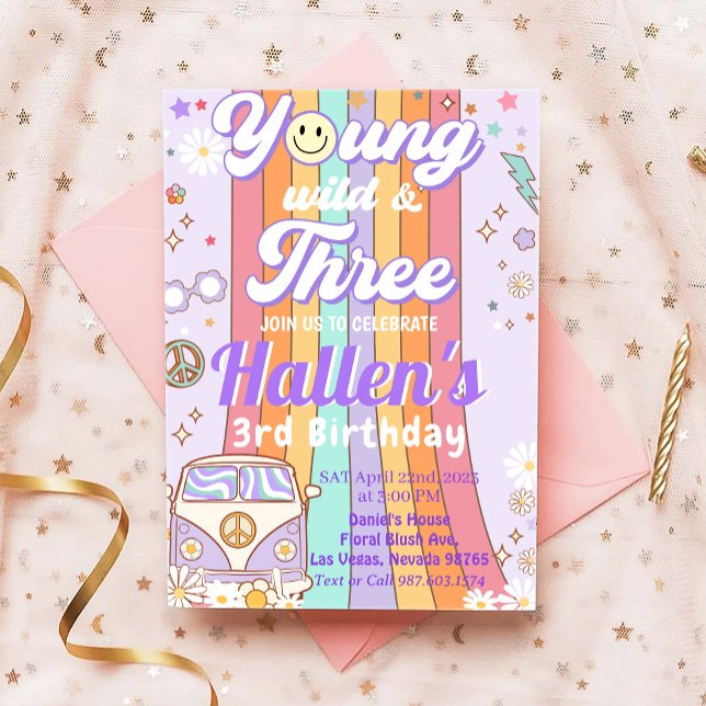 Young Wild & Three Groovy Rainbow 3. Geburtstag Einladung (Von Creator hochgeladen)