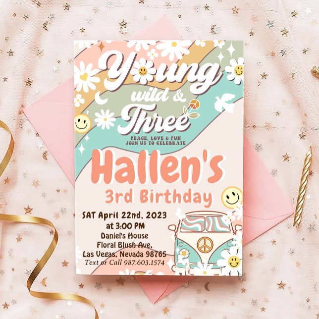 Young Wild & Three Groovy Rainbow 3. Geburtstag Einladung (Von Creator hochgeladen)