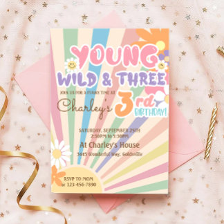 Young Wild Three Groovy Sunshine Boho 3. Geburtsta Einladung