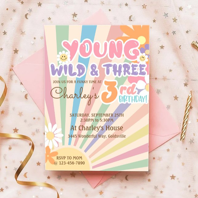Young Wild Three Groovy Sunshine Boho 3. Geburtsta Einladung (Von Creator hochgeladen)