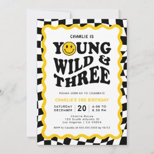 Young Wild & Three   Happy Face Boy 3. Geburtstag Einladung