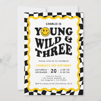 Young Wild & Three | Happy Face Boy 3. Geburtstag Einladung