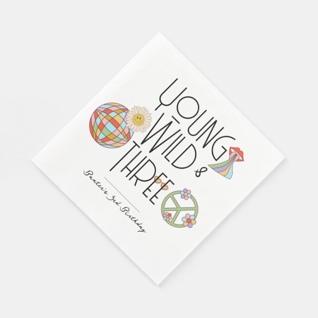 Young, Wild & Three | Kid Birthday Napkins | Snack Serviette (Ecke)