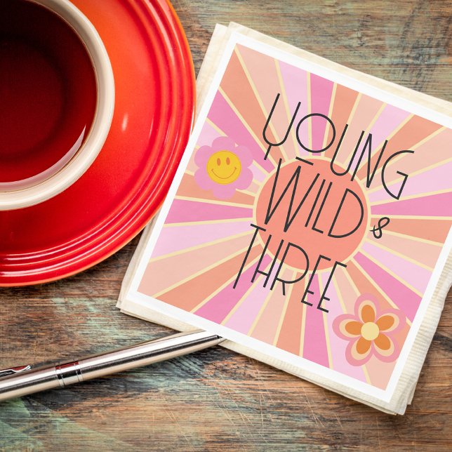 Young, Wild & Three | Kind zum Geburtstag Napkin | Serviette (Von Creator hochgeladen)