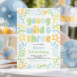 Young Wild & Three Konfetti-Ballon 3. Geburtstag Einladung