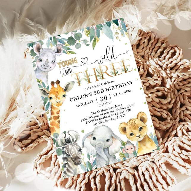 Young Wild & Three Party Animals Boy 3rd Birthday Einladung (Von Creator hochgeladen)