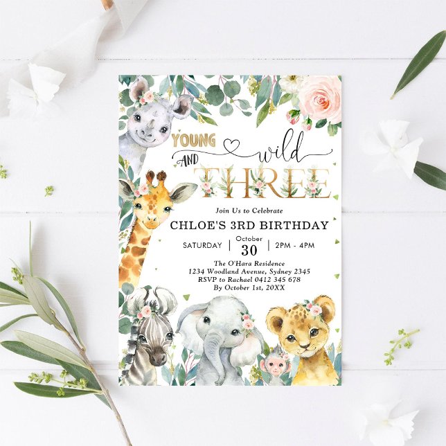 Young Wild & Three Party Animals Girl 3rd Birthday Einladung (Von Creator hochgeladen)