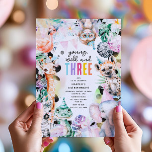 Young Wild & THREE Pastel Safari 3. Geburtstag Einladung