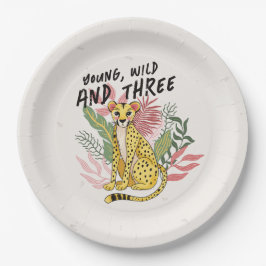 Young Wild Three Pink Cheetah Kids Birthday Party Pappteller