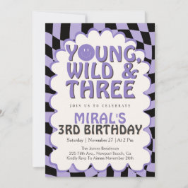 Young Wild & Three Purple Retro Girl 3rd Birthday Einladung