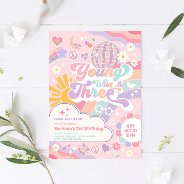 Young Wild & Three Rainbow Disco Sun 3rd Birthday  Einladung (Von Creator hochgeladen)