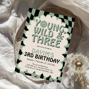 Young Wild & Three Retro 3. Geburtstagsfeier Einladung