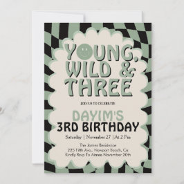 Young Wild & Three Retro 3rd Birthday Party Einladung