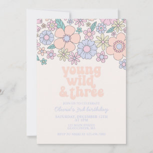 Young Wild Three Retro Floral 3. Geburtstag Einladung