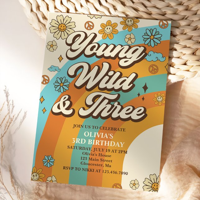 Young Wild Three Retro Rainbow 3. Geburtstag Einladung (Von Creator hochgeladen)