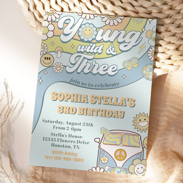 Young Wild Three Retro Rainbow 3. Geburtstag Einladung (Von Creator hochgeladen)