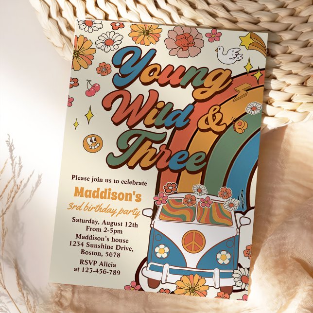 Young Wild Three Retro Rainbow 3. Geburtstag Einladung (Von Creator hochgeladen)