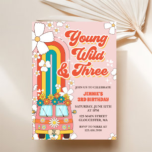 Young Wild Three Retro Rainbow 3. Geburtstag Einladung