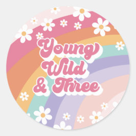 Young Wild Three Retro Rainbow 3. Geburtstag Runder Aufkleber