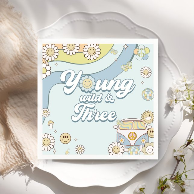 Young Wild Three Retro Rainbow 3. Geburtstag Serviette (Von Creator hochgeladen)