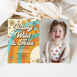 Young Wild Three Retro Rainbow 3. Geburtstags-Foto Einladung