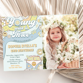 Young Wild Three Retro Rainbow 3. Geburtstags-Foto Einladung