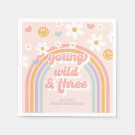 Young Wild Three Retro Regenbogen 3. Geburtstag Serviette