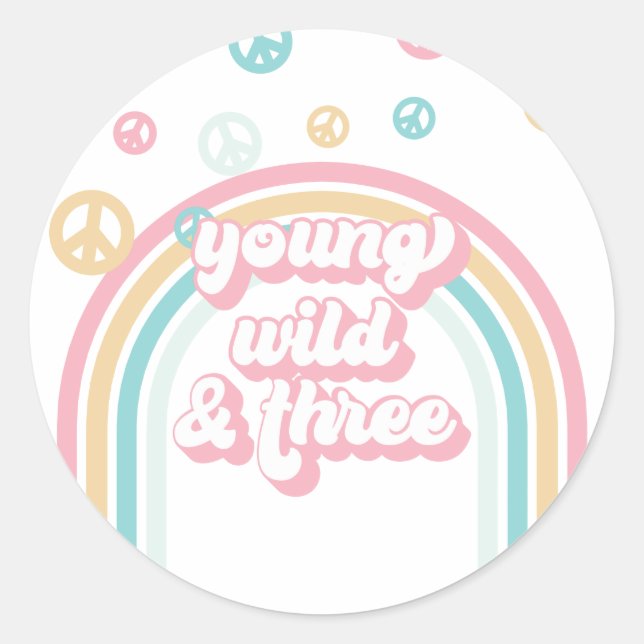 Young Wild Three Retro Summer Rainbow Runder Aufkleber (Vorderseite)