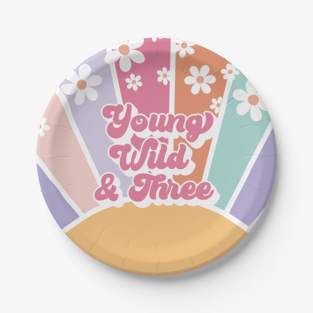 Young Wild Three Retro Sunshine Rainbow Daisy Pappteller (Vorderseite)