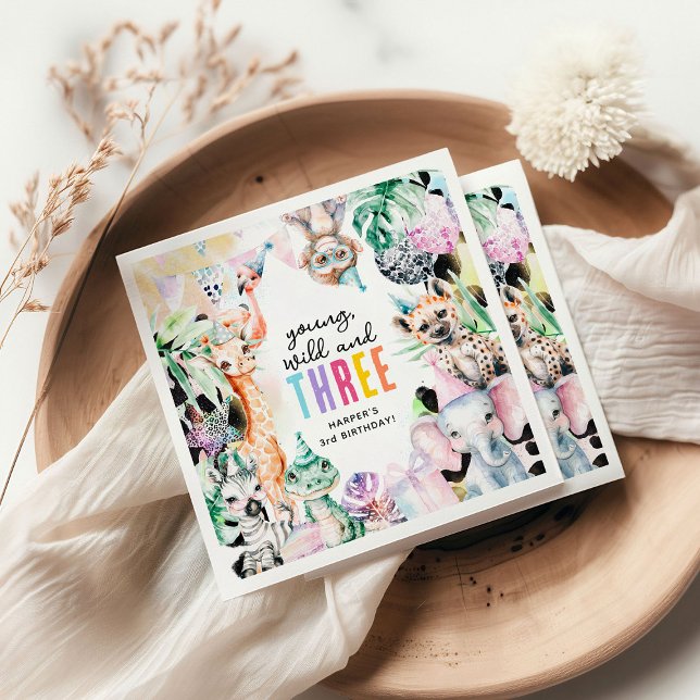 Young Wild & Three Safari Animals 3. Geburtstag Serviette (Von Creator hochgeladen)