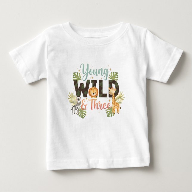 Young Wild & Three - Safari Birthday Baby T-shirt (Vorderseite)
