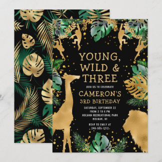 Young Wild Three Safari Green Black 3. Geburtstag Einladung
