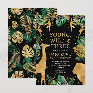 Young Wild Three Safari Green Black 3. Geburtstag Einladung