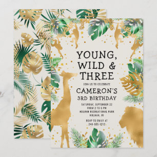 Young Wild Three Safari Green Ecru 3. Geburtstag Einladung