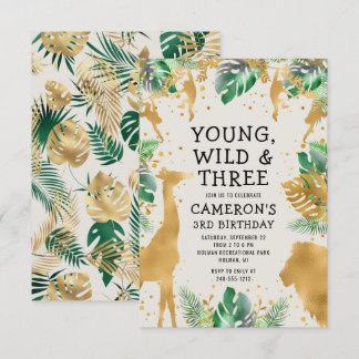 Young Wild Three Safari Green Ecru 3. Geburtstag Einladung