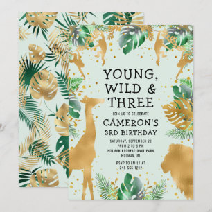 Young Wild Three Safari Pastel Green 3. Geburtstag Einladung