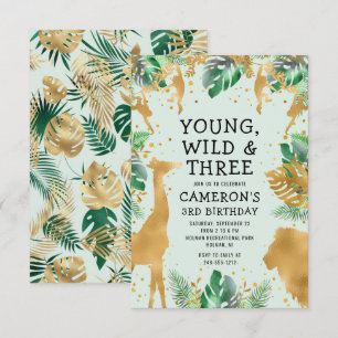 Young Wild Three Safari Pastel Green 3. Geburtstag Einladung