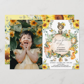 Young Wild & Three Sunflower Woodland Geburtstag Einladung