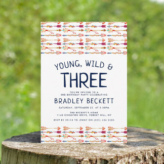 Young, Wild & Three Tribal Boho Arrow 3. Geburtsta Einladung