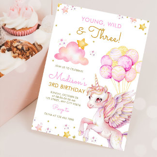 Young Wild & Three Unicorn 3. Geburtstag Einladung