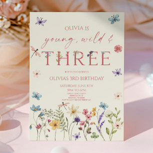 Young Wild & Three Wildflower 3. Geburtstagsfeier Einladung