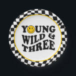 Young Wild & Three Yellow Happy Smile 3rd Birthday Pappteller<br><div class="desc">Young wild and three yellow happy smile boy 3rd birthday paper plate.</div>