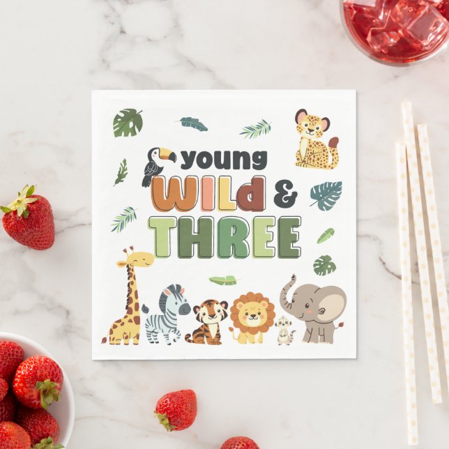 Young Wild Three Zoo Safari Animal Birthday Party Serviette (Beispiel)
