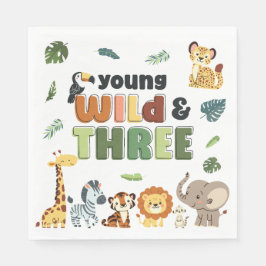 Young Wild Three Zoo Safari Animal Birthday Party Serviette