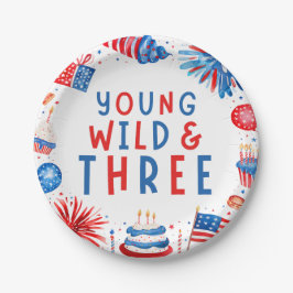 Young Wild und Drei 4. Juli 3. Geburtstag Pappteller