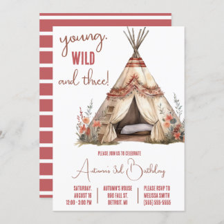 Young, Wild, und Drei! Boho TeePee Birthday Party Einladung